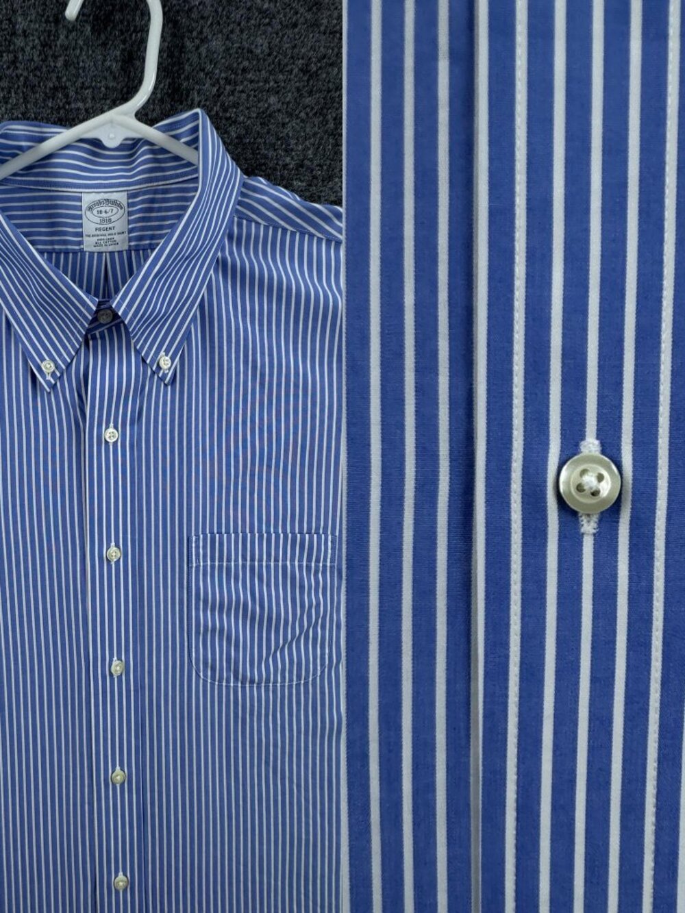 Brooks Brothers 18 6/7 Cotton Blue White Non-Iron Regent Striped Button-Down Men